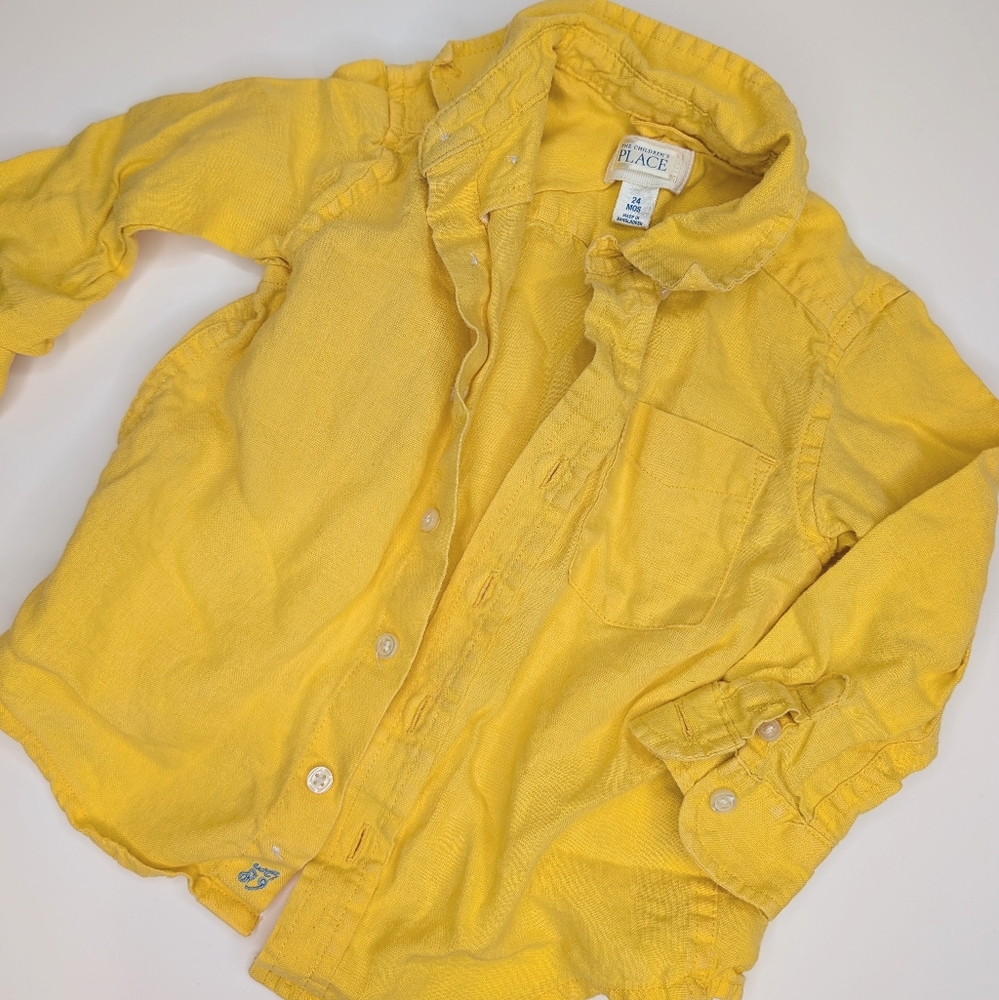 ☀️ The Children’s Place Button-Up Shirt‎ 24 Months | Bright Yellow Linen Blend